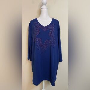 Quacker Factory Women’s Rhinestone Studs Top 3/4 Sleeves V- Neck Size 2XL.NWOT